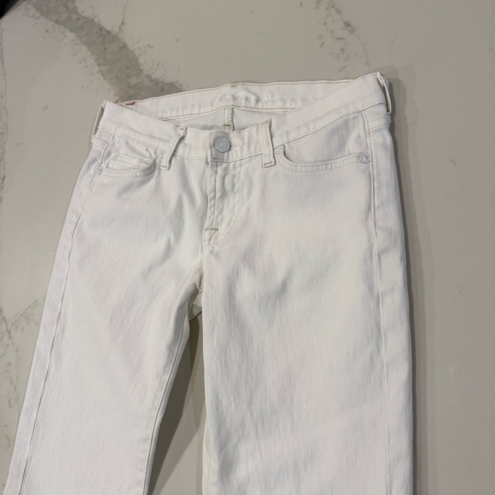 7 For All Mankind Tailorless Broken Twill Original Bootcut White Jeans Womens 26 - Picture 8 of 15